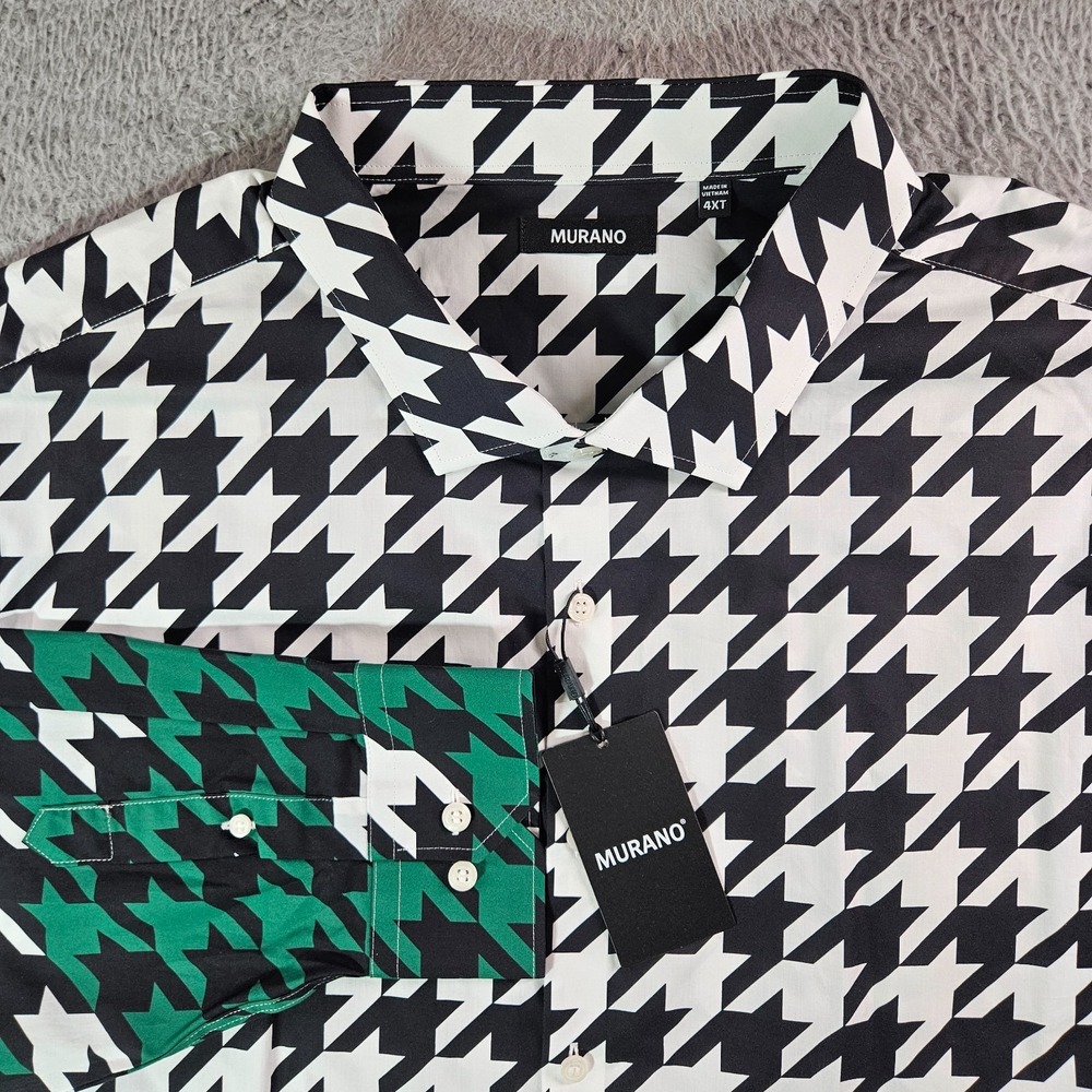 NEW Murano Shirt Men 4XT Tall Button Up Geometric Print White Black‎ Green